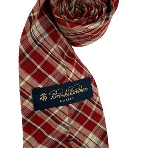 Brooks Brothers Makers Red Plaid Cotton Tie Men's Made in USA Christmas Preppy